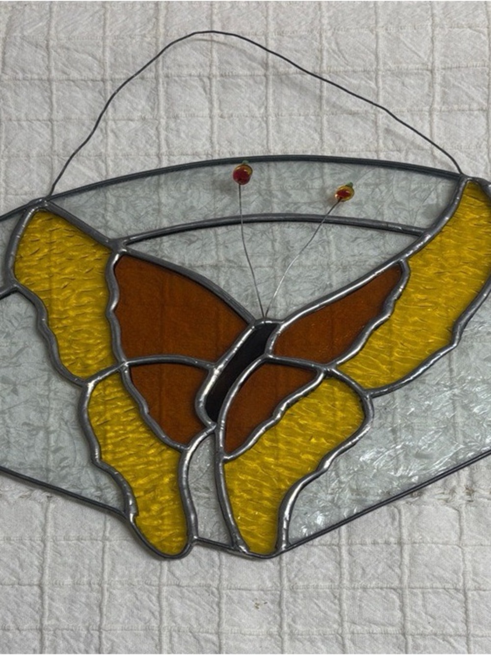 Handmade Yellow & Brown Stained Glass Butterfly Suncatcher